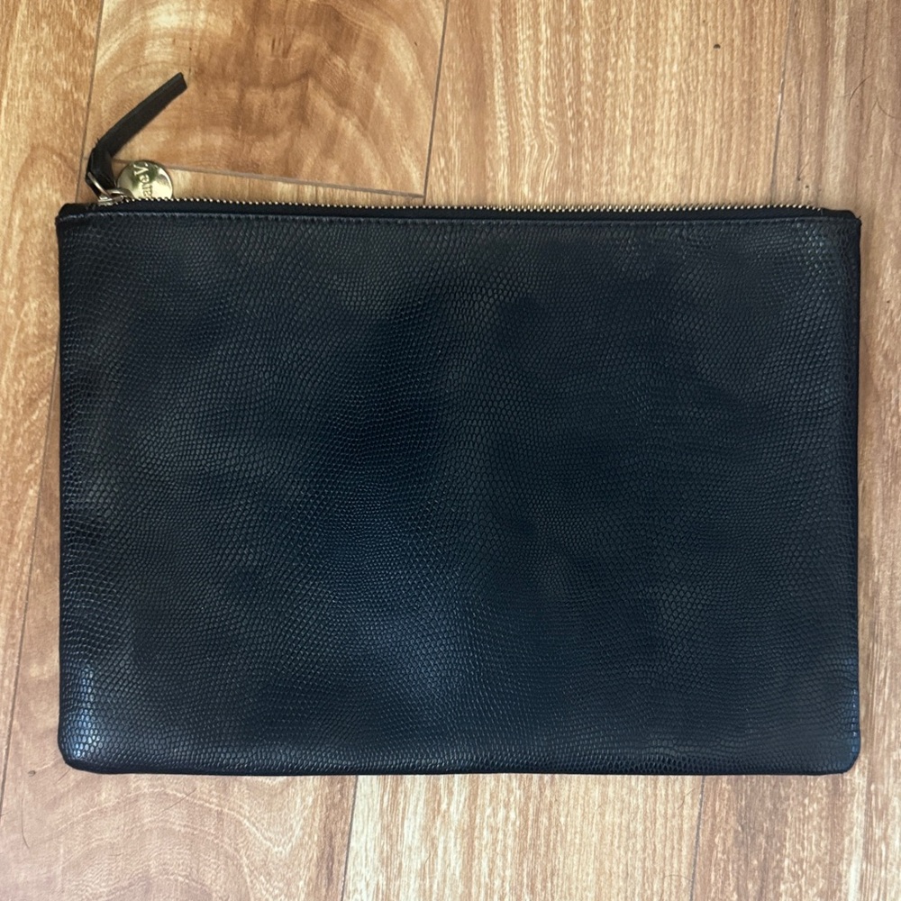 Clare v Black Leather Pouch with Blue, Green & pink Center Stripe - Picture 4 of 5